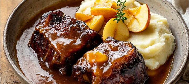 Maison Delval - Recettes - Joue de porc braisée au cidre et pommes fondantes