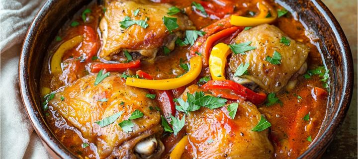 Maison Delval - Recettes - Poulet basquaise, poivrons confits